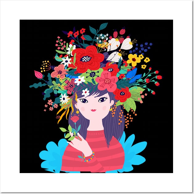 Spring Girl Flower Illustration Wall Art by Mako Design 